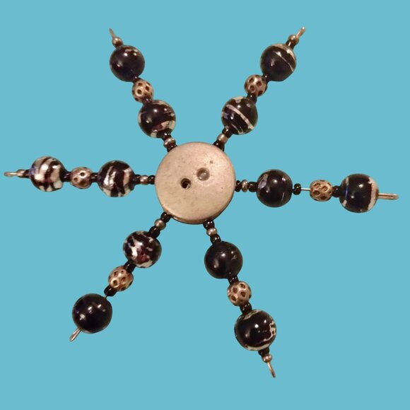 Christmas Ornament Star Handmade Beaded Black Silver Button Suncatcher 3 Inch - Picture 1 of 3